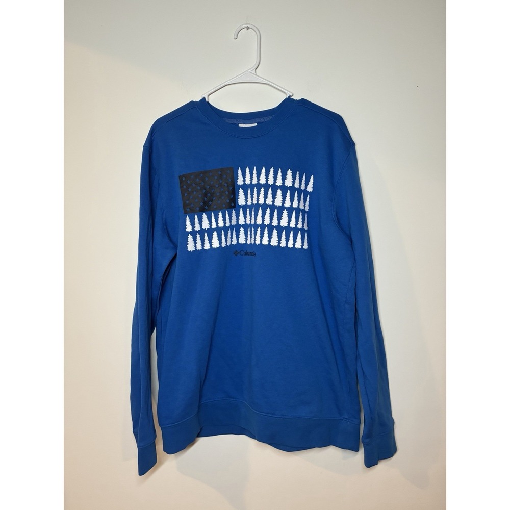 blue Columbia crewneck sweatshirt Pine Tree American flag Large